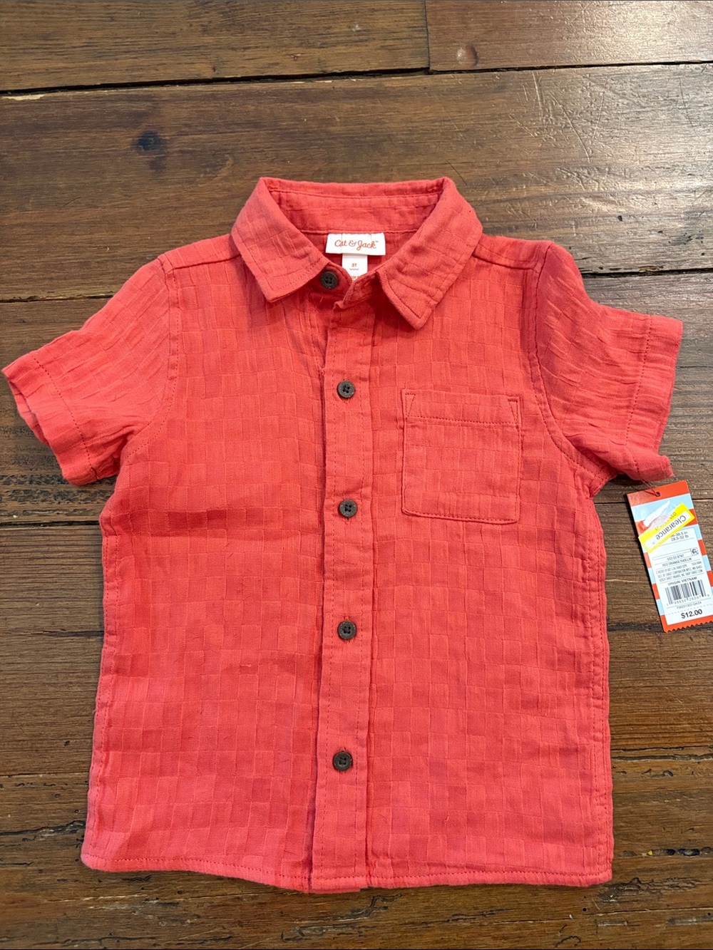 Cat & Jack Coral-Red Short Sleeve Button-Down Shirt for Kids